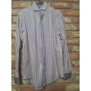 Robert Graham Shirt Mens M Purple Striped Flip Cuff Paisley Cotton - Excellent!